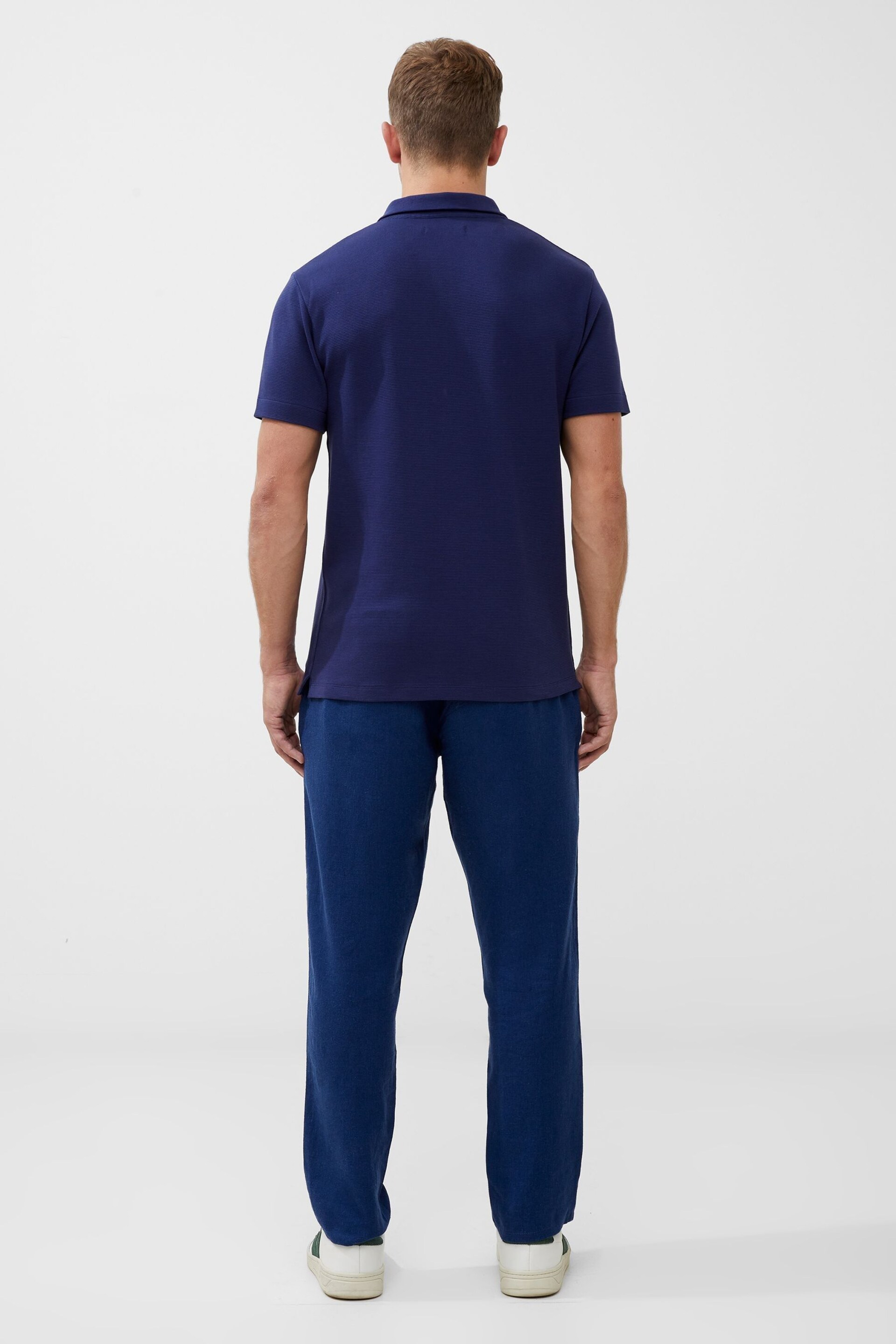 French Connection Blue Short Sleeve Ottoman Polo Shirt - Image 2 of 3