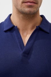 French Connection Blue Short Sleeve Ottoman Polo Shirt - Image 3 of 3