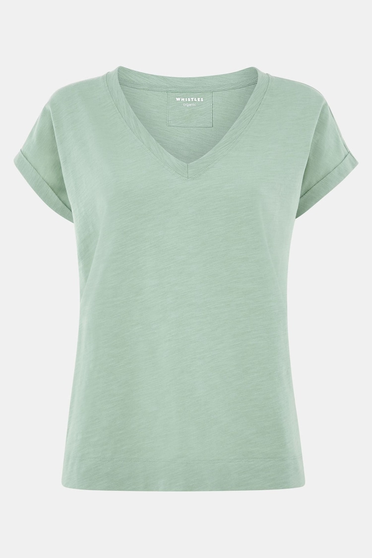 Whistles Green Willa V-Neck Cap Sleeve T-Shirt - Image 5 of 5