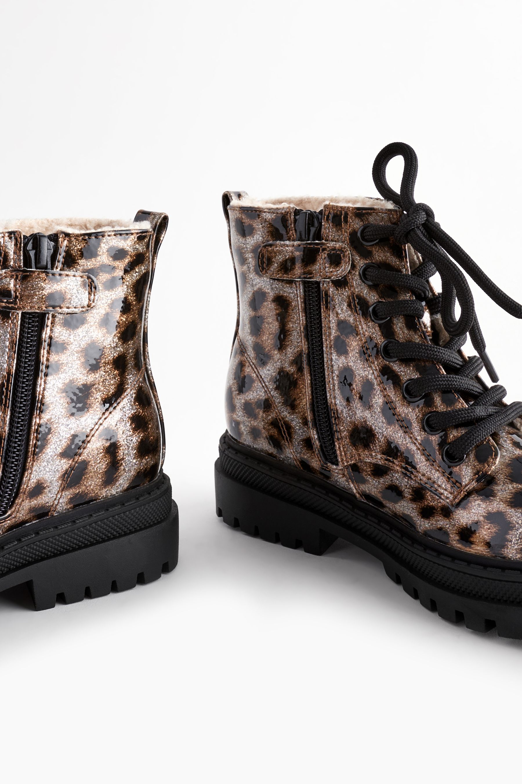 Buy Brown Animal Print Standard Fit F Warm Lined Lace Up Ankle Boots from Next Luxembourg