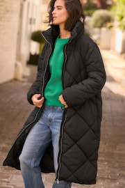 Black Shower Resistant Longline Padded Jacket - Image 1 of 8