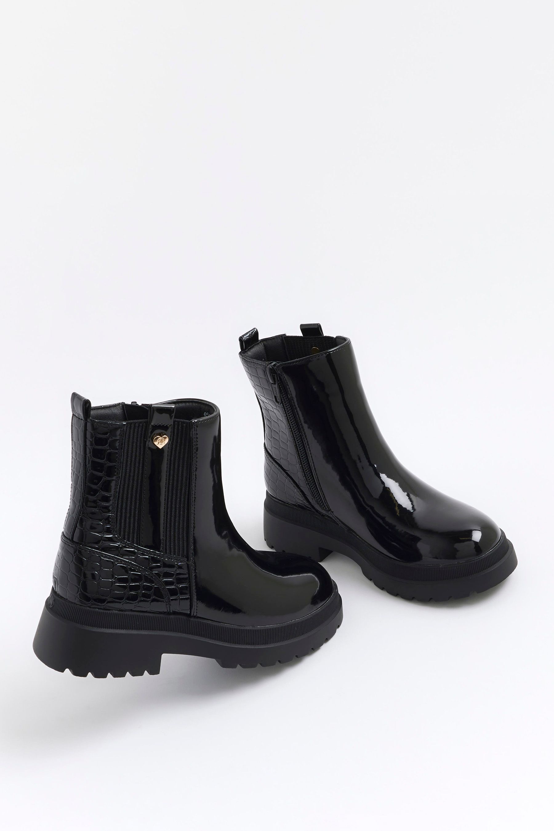 Buy River Island Black Girls Patent Stud Chelsea Boots from Next Luxembourg