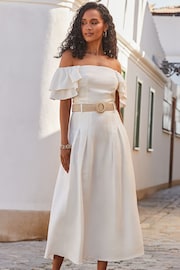 Sosandar Cream Linen Blend Midi Skirt - Image 5 of 5