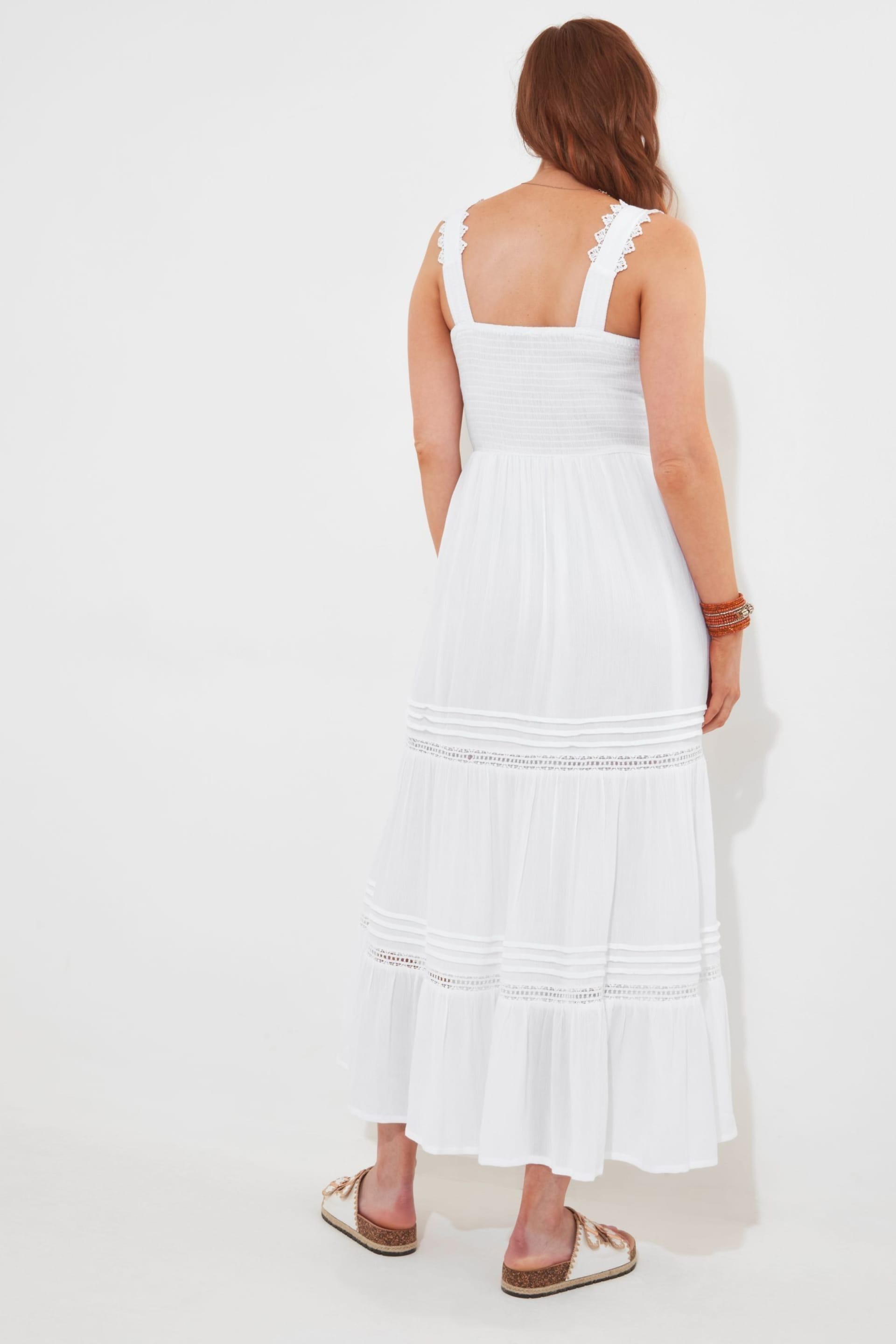 Joe Browns White Petite Shirred Waist Lace Detail Crinkle Midaxi Dress - Image 4 of 6