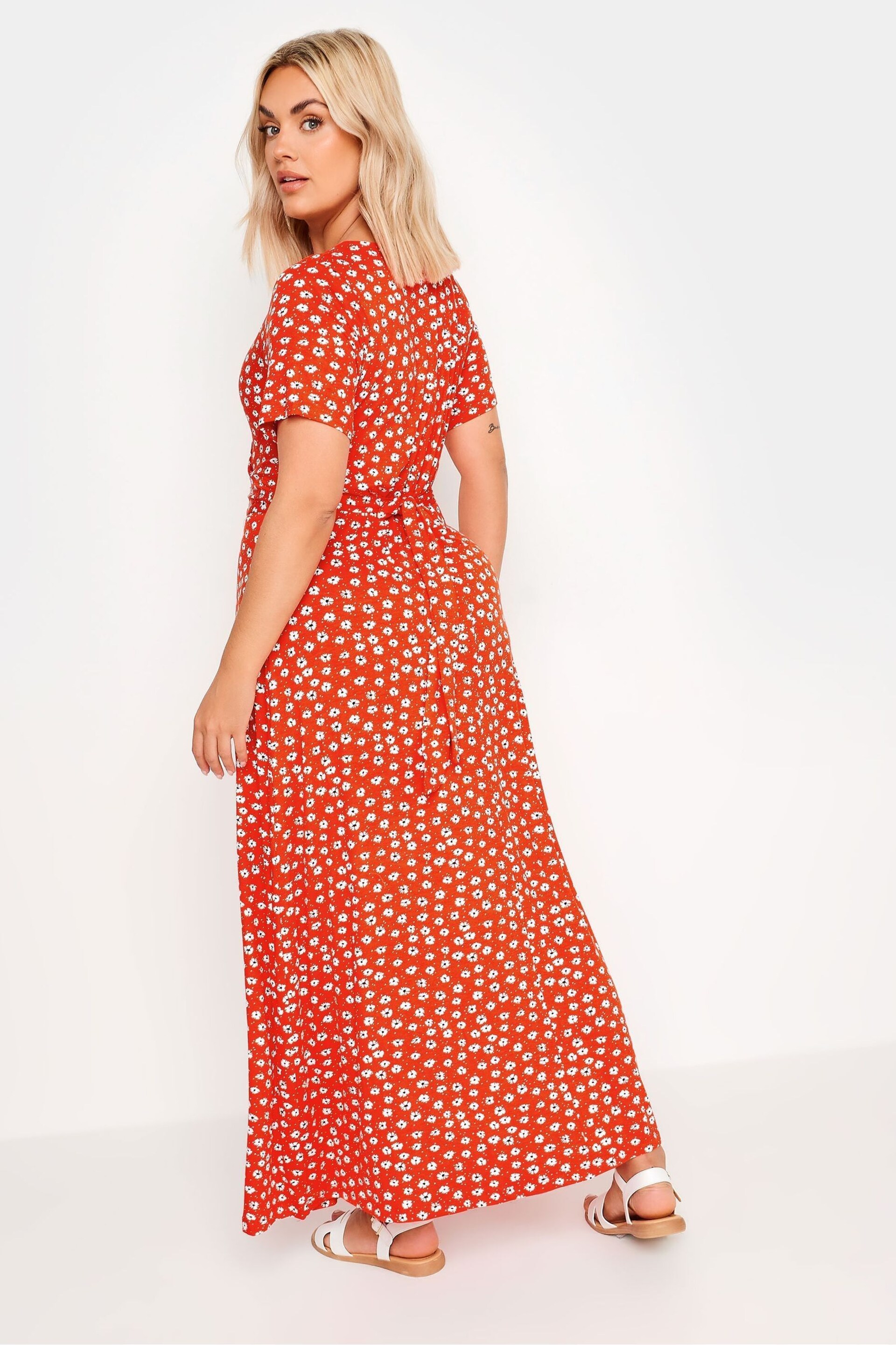 Yours Curve Orange Ditsy Floral Print Wrap Maxi Dress - Image 3 of 5