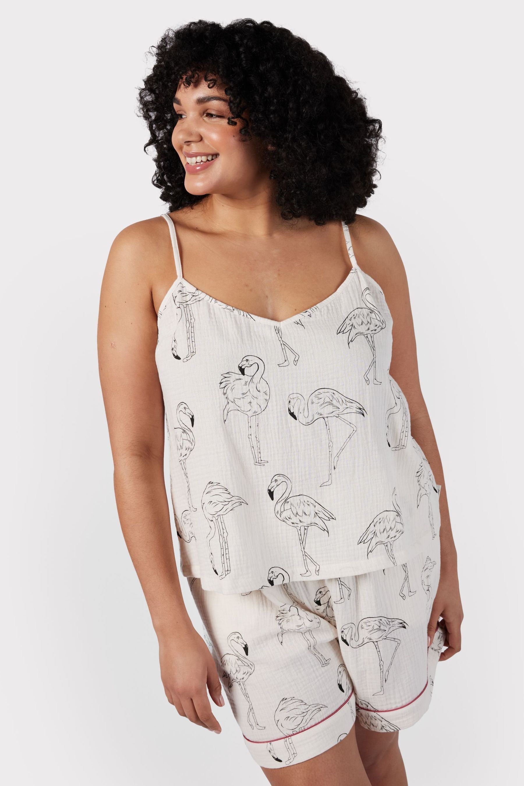 Buy Chelsea Peers Cream 100 Cotton Cheesecloth Flamingo Sketch Print Short Pyjamas Set from Next Canada