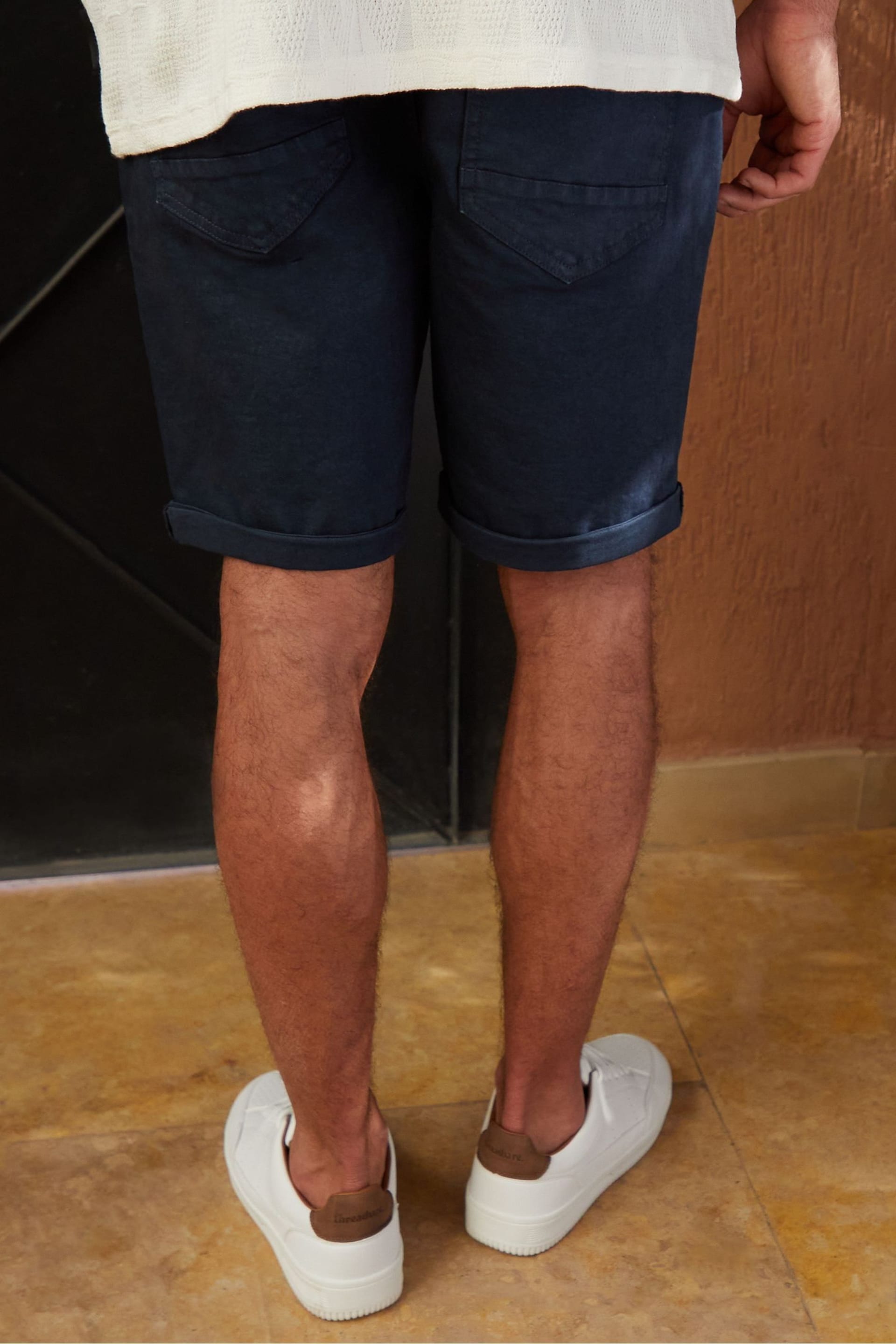 Threadbare Navy Overdyed Denim Shorts with Stretch - Image 2 of 4