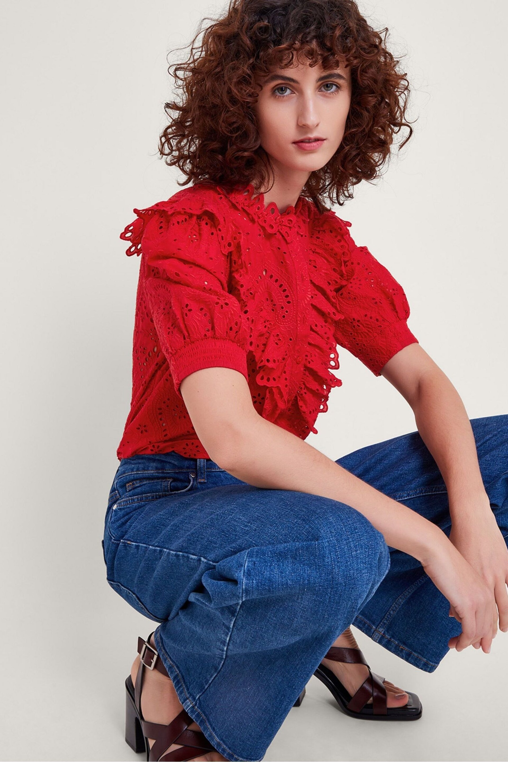 Monsoon Red Mari Broderie Blouse - Image 1 of 5