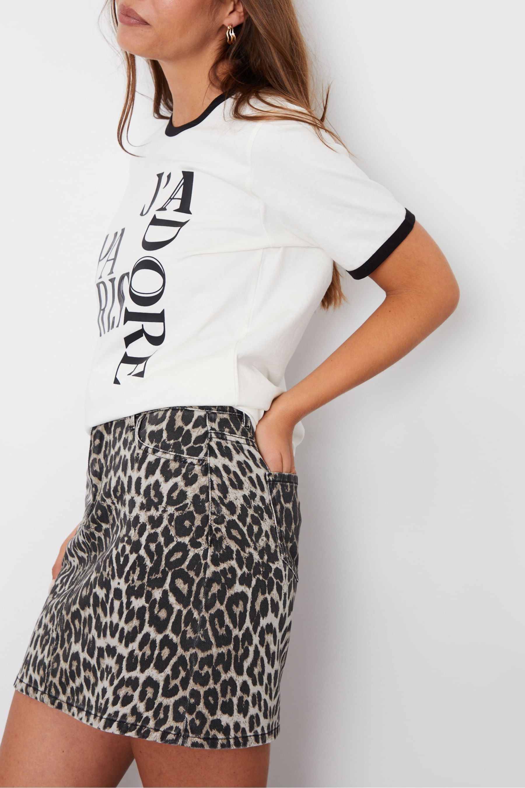 Buy Threadbare Brown Leopard Print 100 Cotton Denim Mini Skirt from Next Pakistan