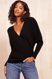 Friends Like These Black Knitted Ballet Wrap Top - Image 1 of 4