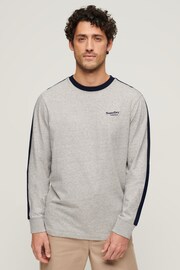 Superdry Grey Essential Logo Retro Stripe Long Sleeve Top - Image 1 of 6