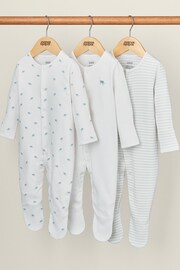 Mamas & Papas Blue Turtle 100% Cotton Sleepsuits 3 Pack - Image 1 of 2