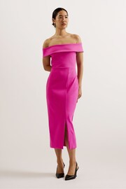 Ted Baker Purple Lerren Scuba Bardot Midi Dress - Image 1 of 5