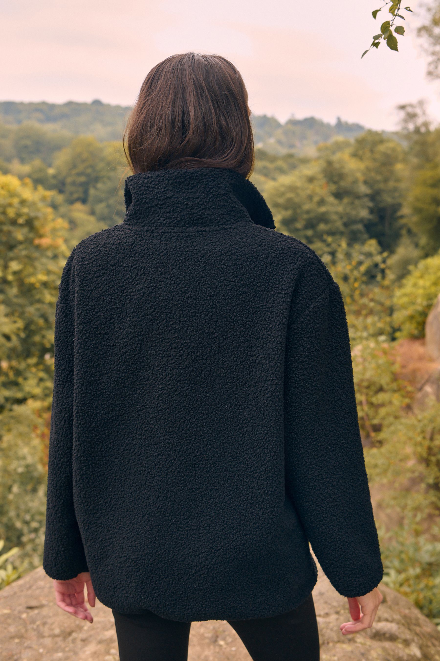 Black Teddy Borg Cosy Longline Quarter Zip Fleece
