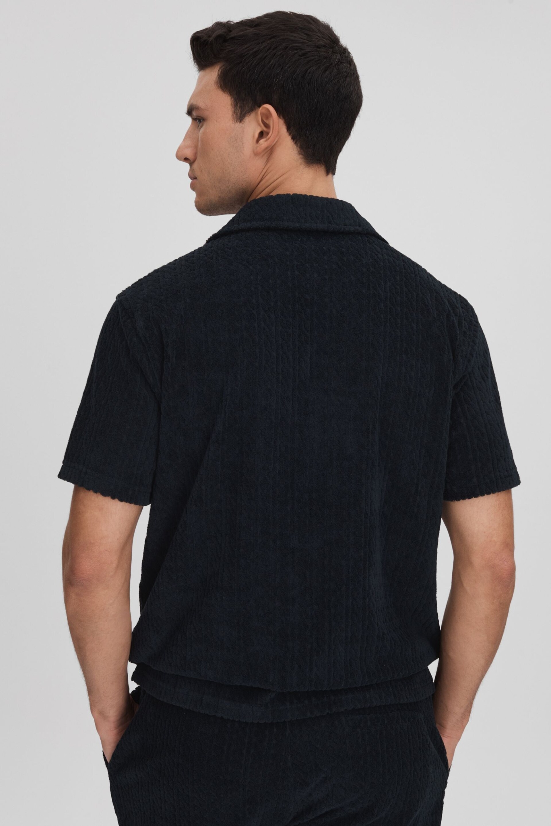 Reiss Navy Bay Towelling Cuban Collar Shirt - Image 5 of 6