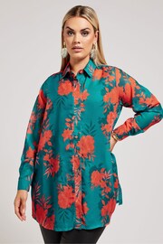 Yours Curve Green London Floral Print Shirt - Image 1 of 5