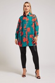Yours Curve Green London Floral Print Shirt - Image 2 of 5