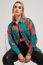 Yours Curve Green London Floral Print Shirt - Image 4 of 5