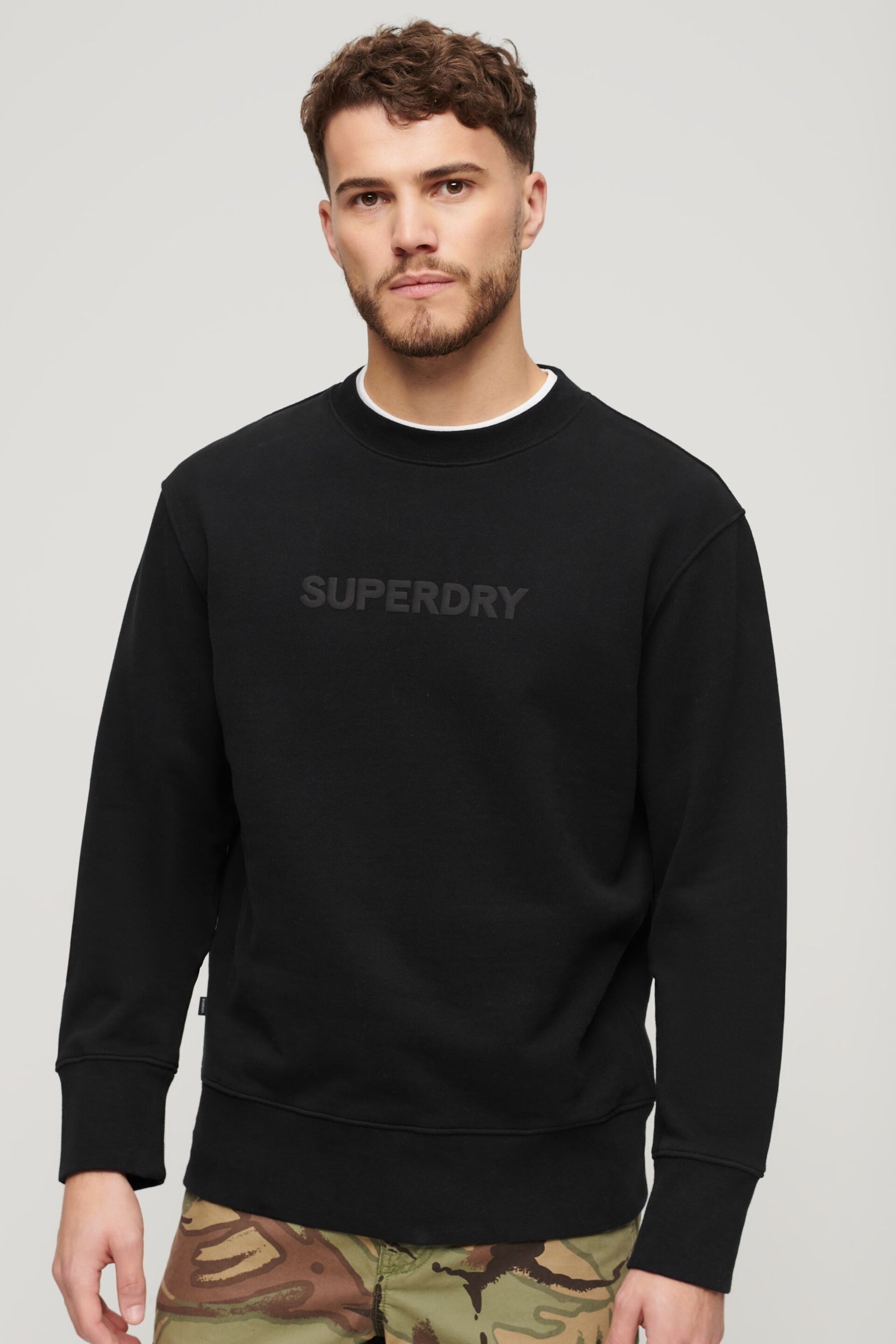 Superdry Black Sport Loose Crew Sweatshirt - Image 1 of 5