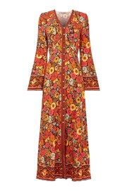 Joe Browns Orange Retro Floral Flared Maxi Dress - Image 2 of 7