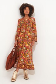 Joe Browns Orange Retro Floral Flared Maxi Dress - Image 6 of 7