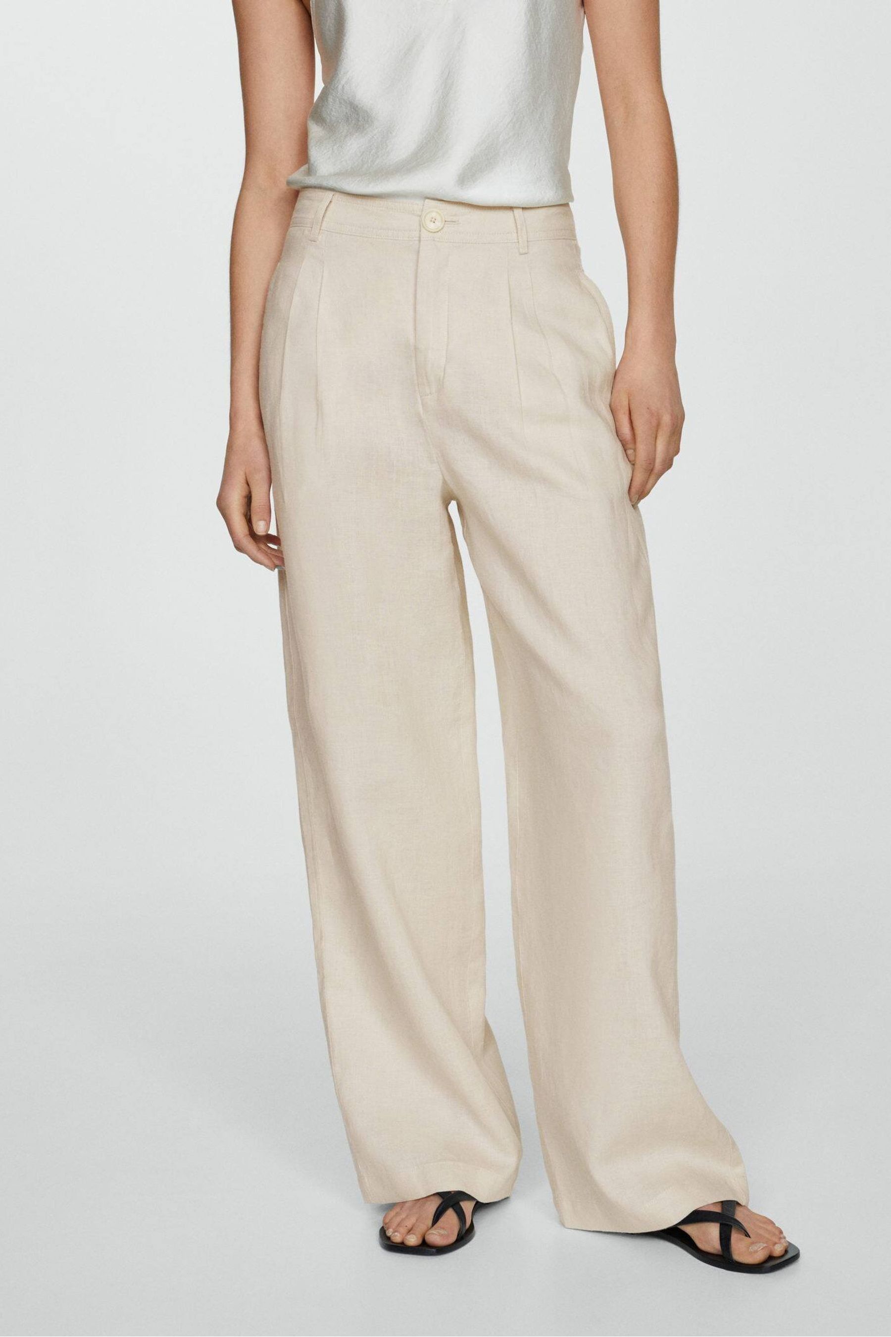 Buy Mango Cream Linen Wideleg Trousers from the Next UK online shop