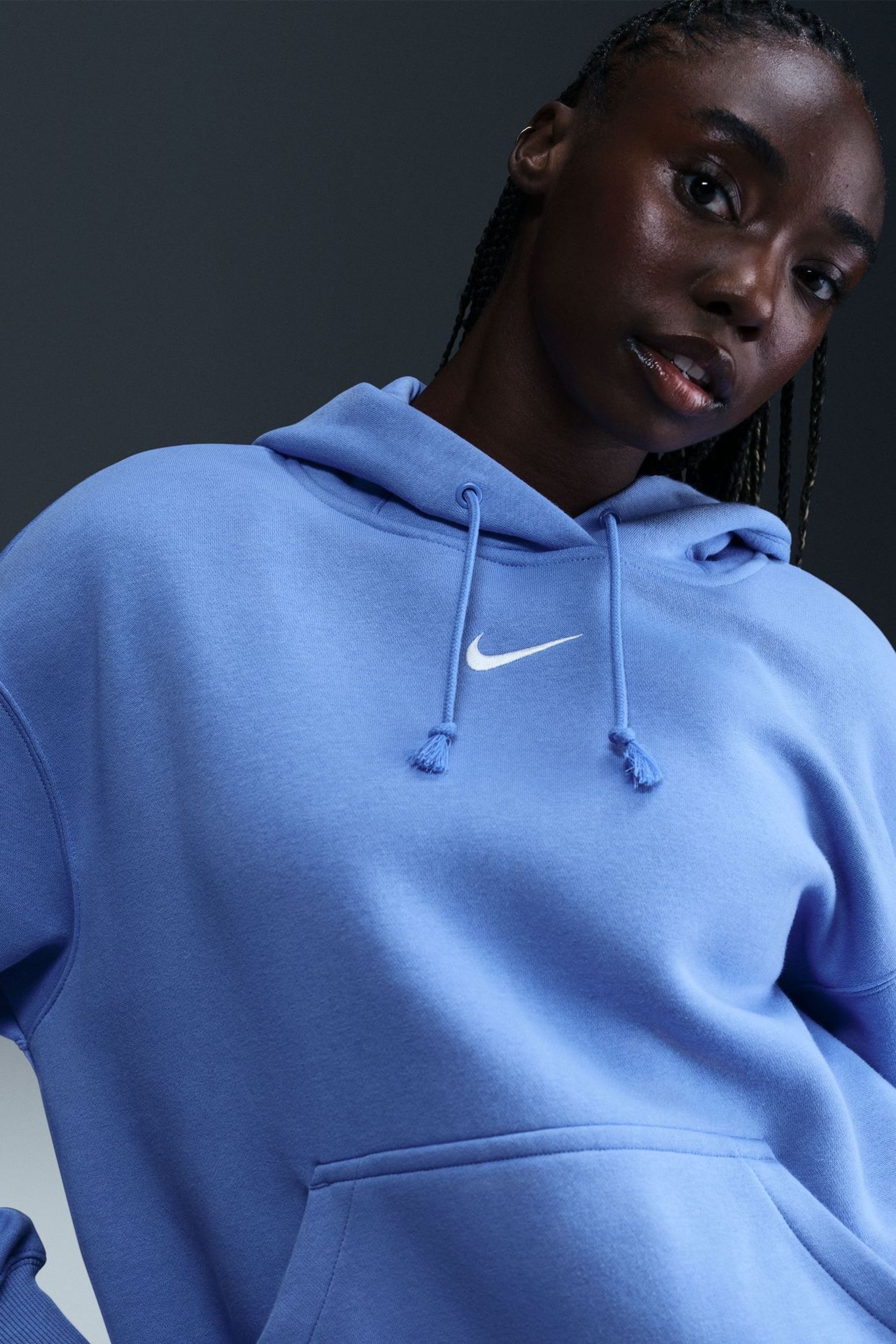 Nike dark blue mini swoosh oversized hoodie 2025