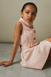 Reiss Pink Milena Junior Viscose-Linen Belted Collared Dress - Image 3 of 5