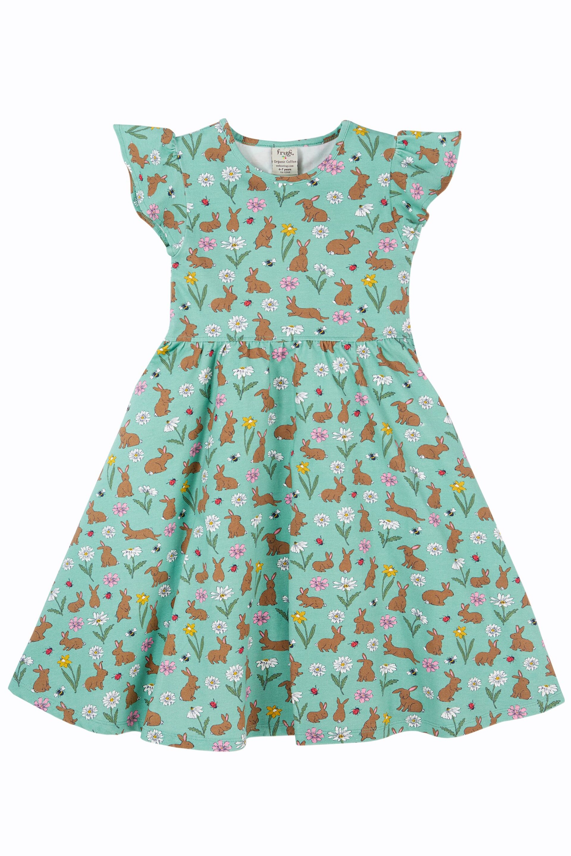 Frugi Green Easter Rabbit Print Skater Dress - Image 3 of 6