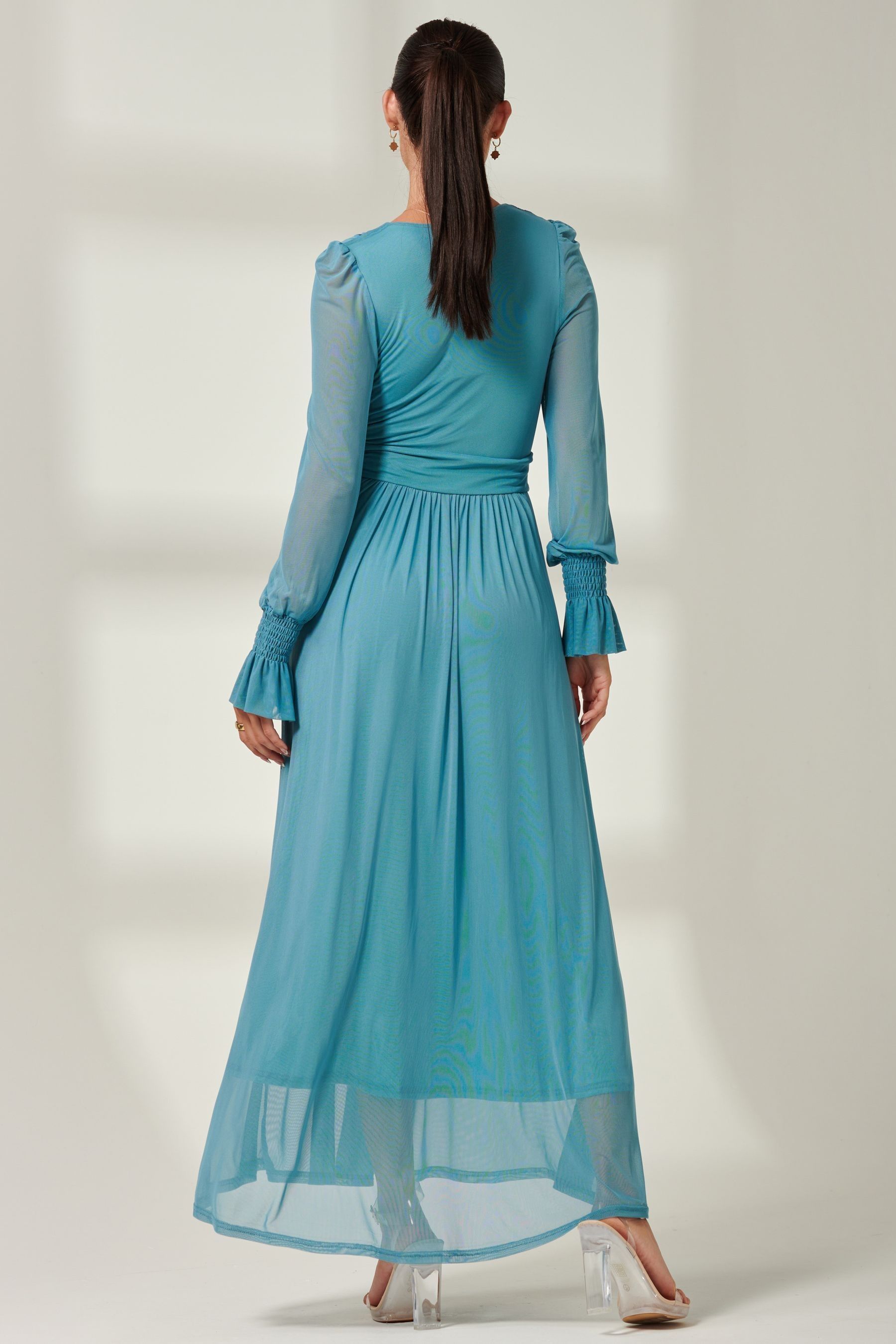 Buy Jolie Moi Blue Greta Long Sleeve Mesh Maxi Dress from the Next UK online shop