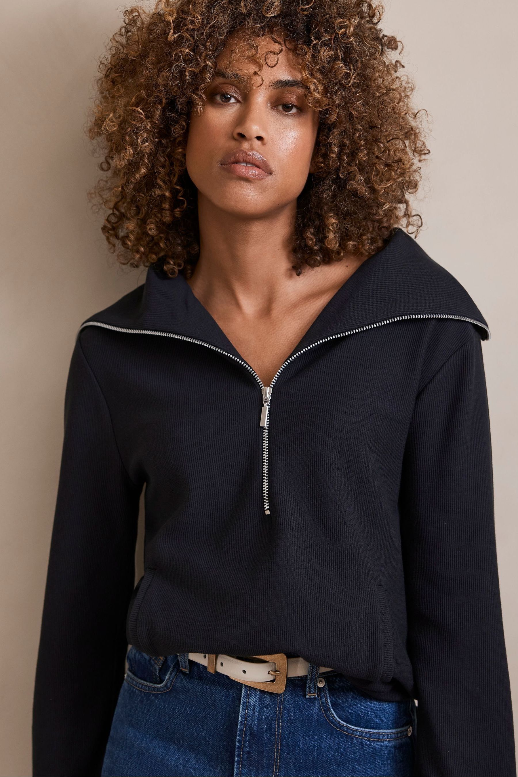 Zip front sweatshirt womens top