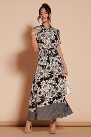 Jolie Moi Black Floral Elsie Viscose Shirt Maxi Dress - Image 3 of 6