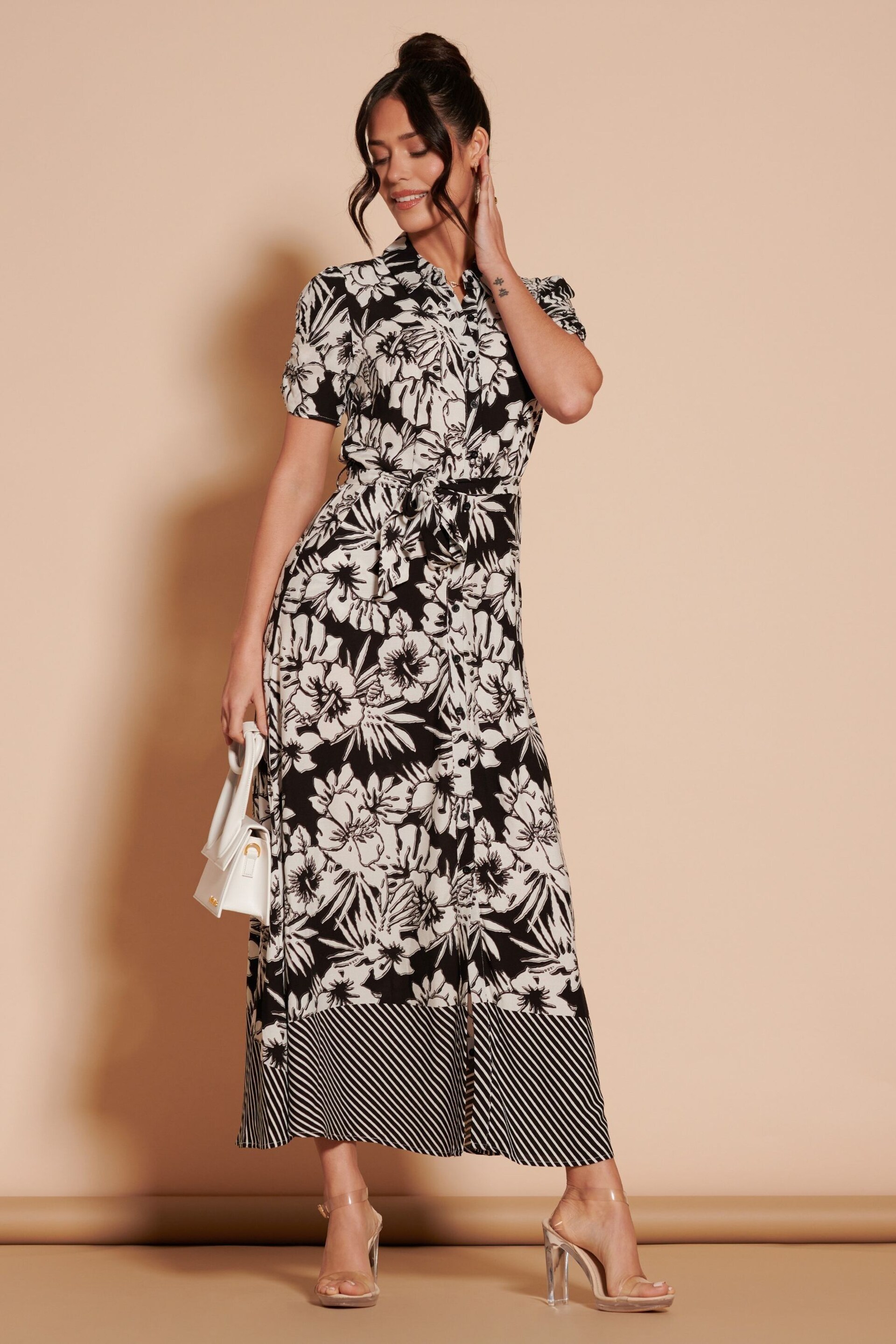 Jolie Moi Black Floral Elsie Viscose Shirt Maxi Dress - Image 5 of 6
