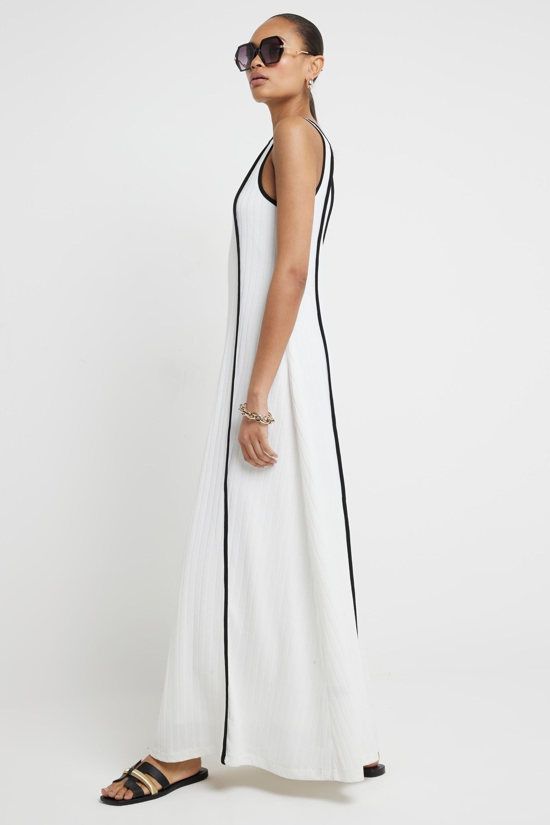 River Island White Tipped Rib Maxi Swing Dress - Image 2 of 6