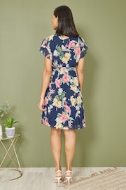 Mela Blue Floral Print Pleated Wrap Skater Dress - Image 4 of 5