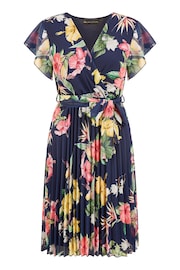 Mela Blue Floral Print Pleated Wrap Skater Dress - Image 5 of 5