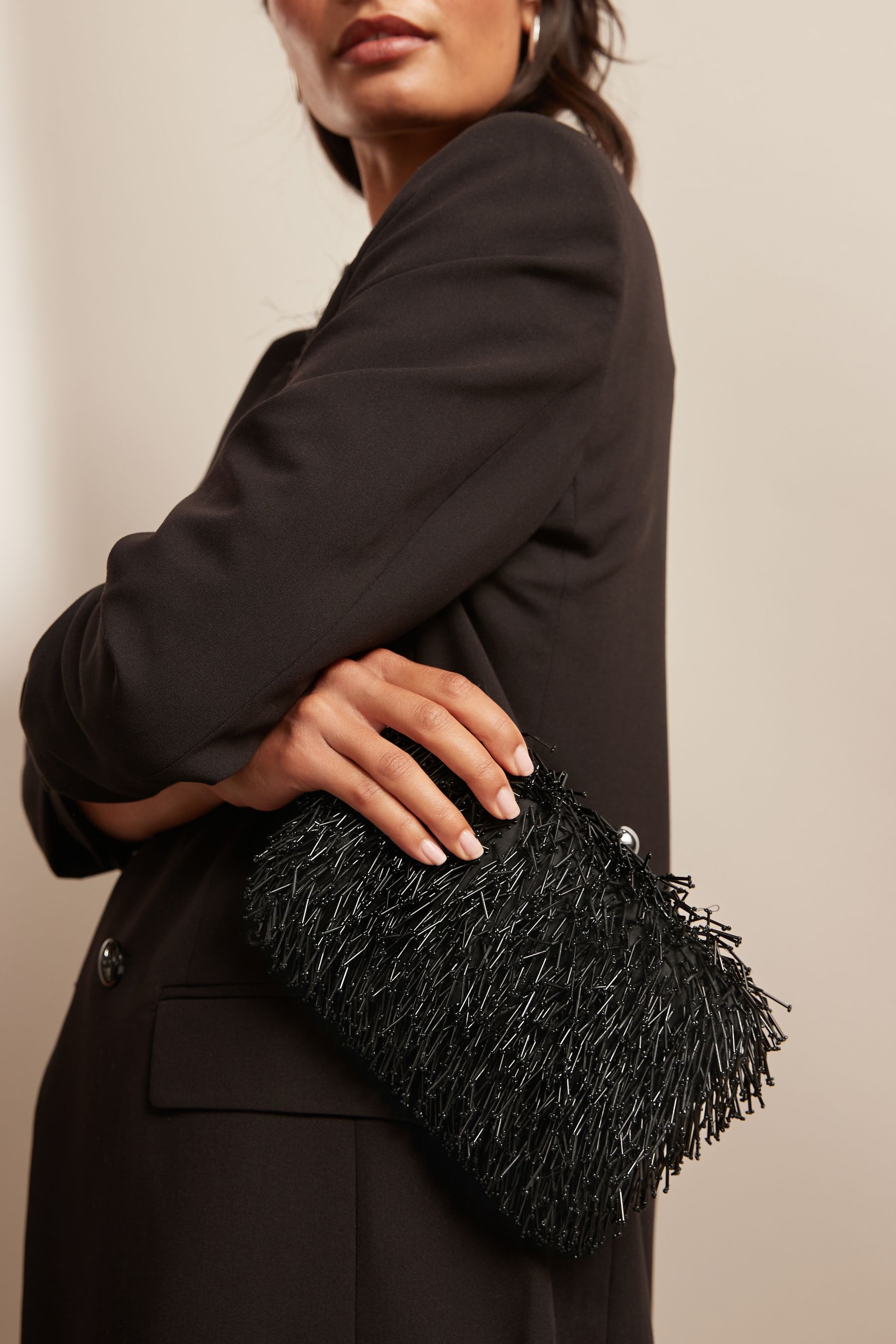 Black beaded clutch purse store