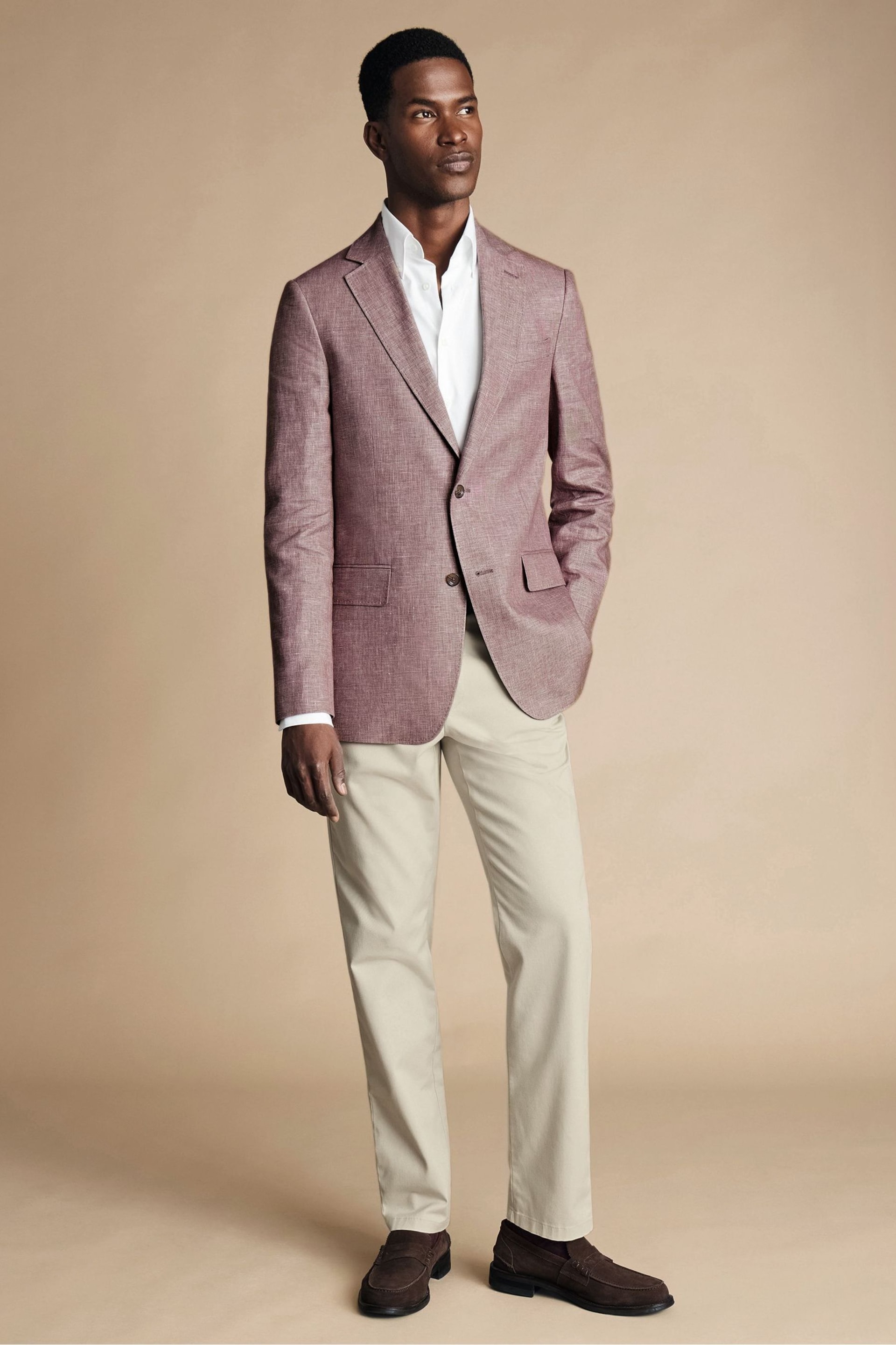 Charles Tyrwhitt Pink Slim Fit Updated Linen Cotton Jacket - Image 2 of 4