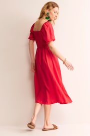 Boden Red Sky Smocked 100% Linen Midi Dress - Image 5 of 6