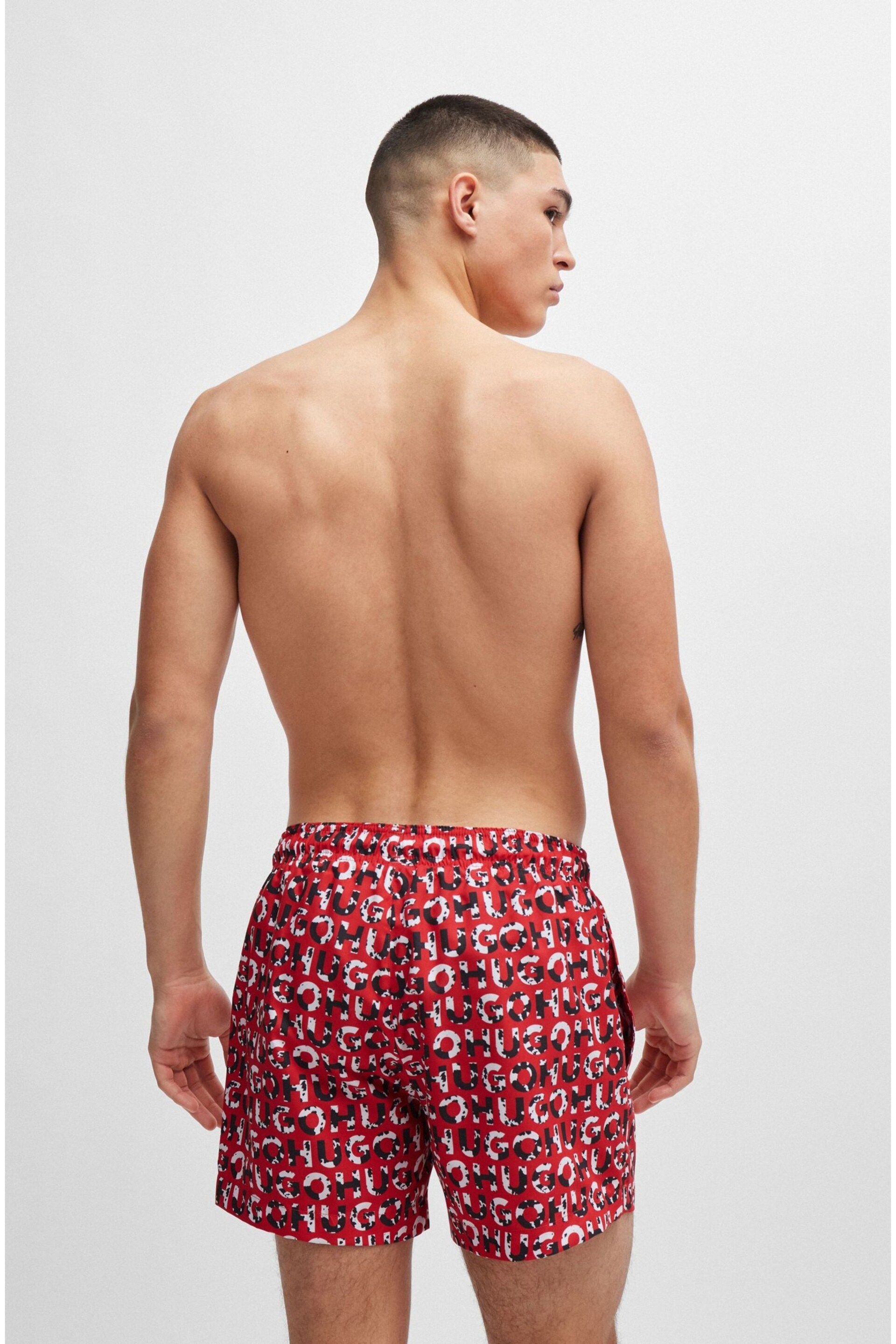 HUGO Recycled-Material Swim Shorts With Logo Print - Image 3 of 4