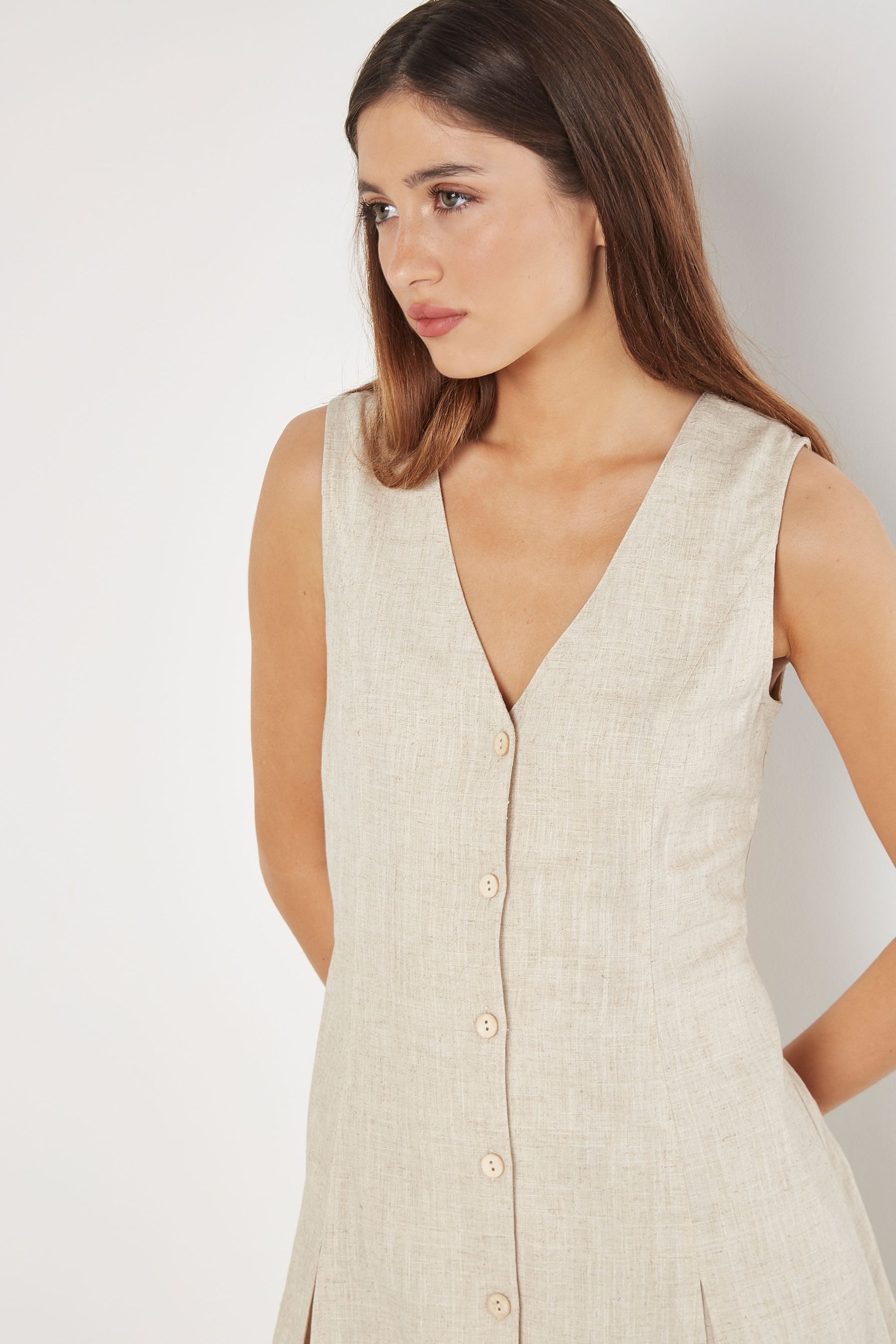 Apricot Natural Tie Back Longline Linen Waistcoat - Image 2 of 4