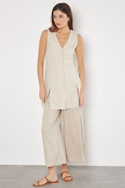 Apricot Natural Tie Back Longline Linen Waistcoat - Image 4 of 4