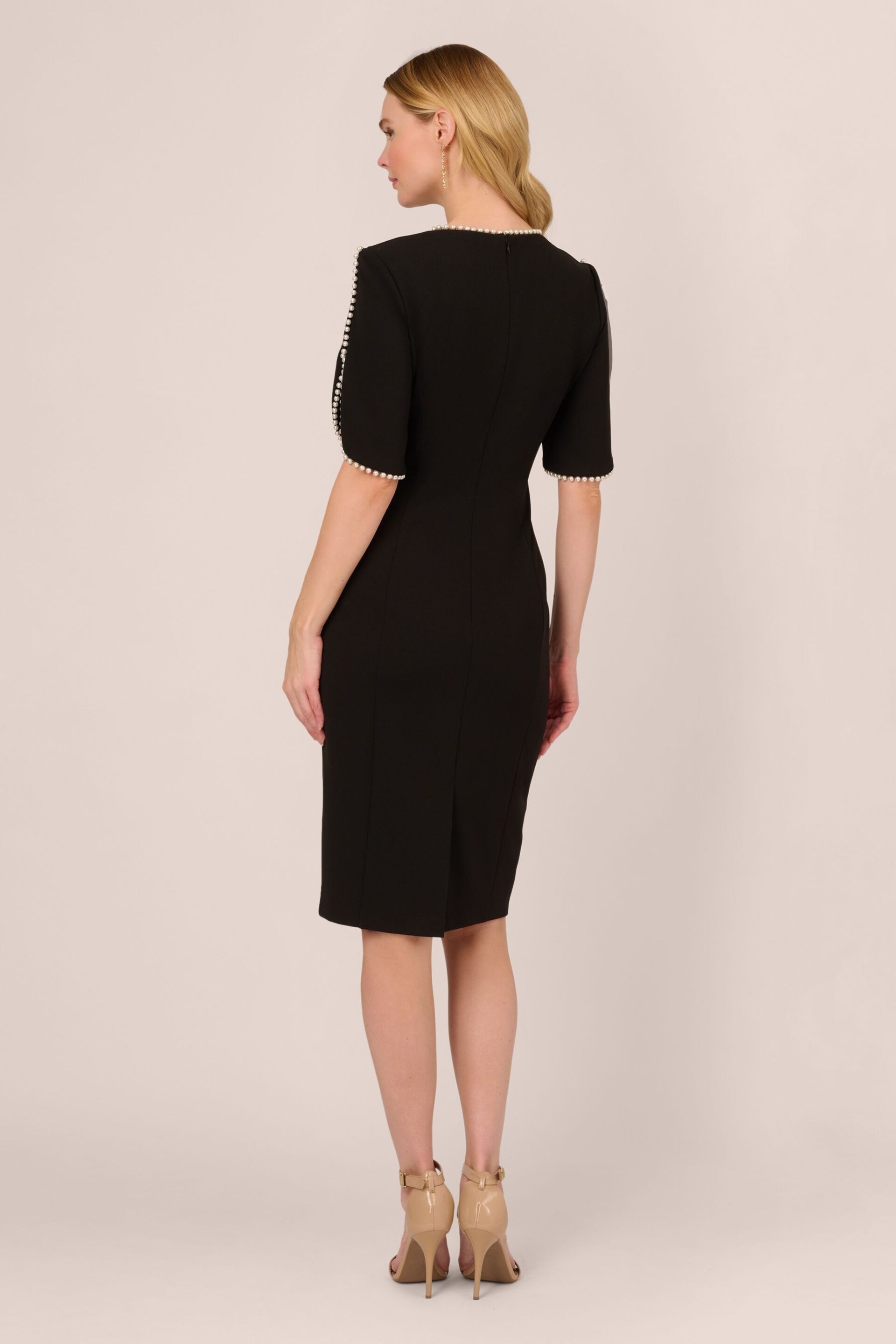 Adrianna Papell Knit Crepe Pearl Midi Black Dress - Image 2 of 7