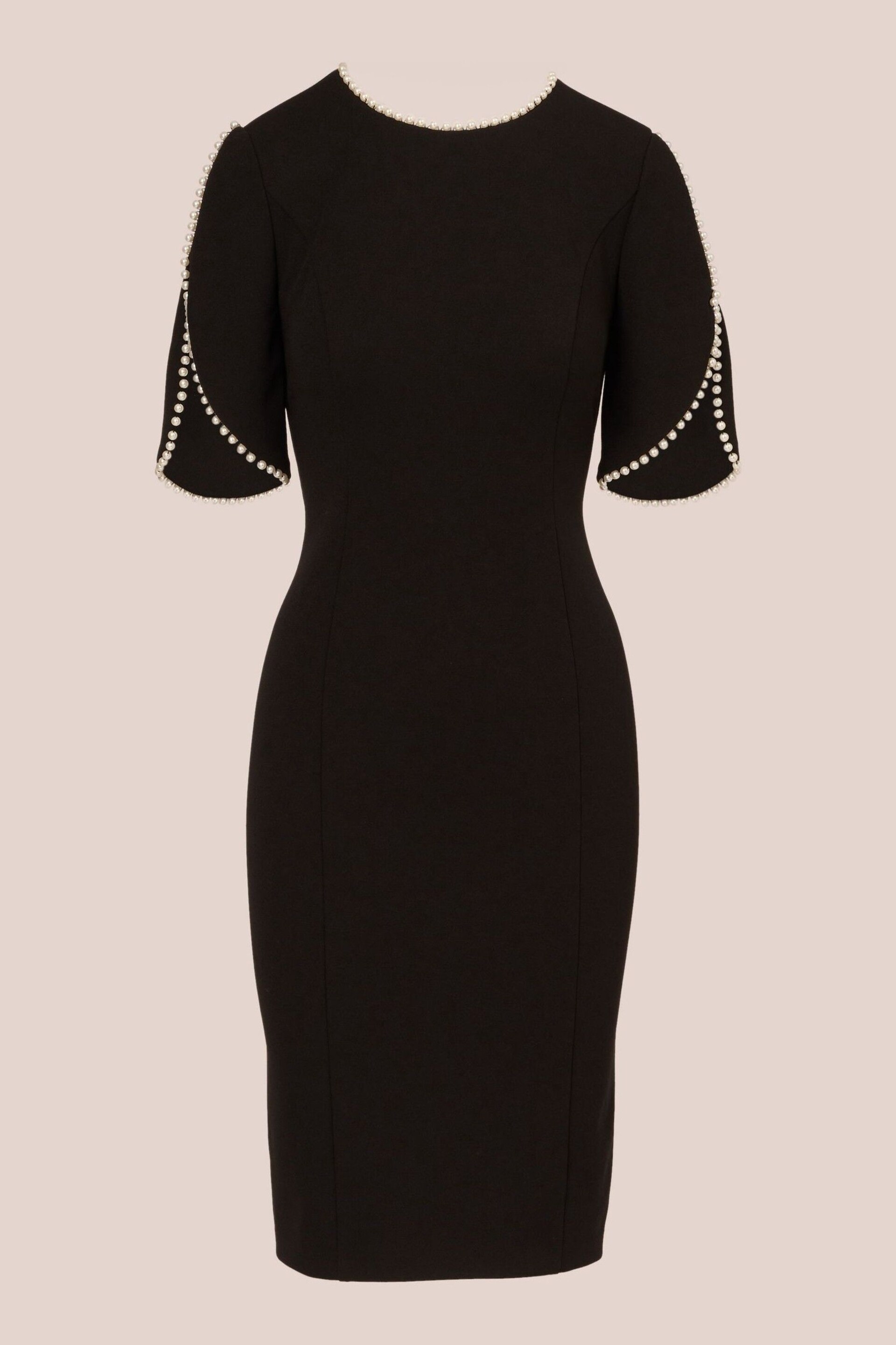 Adrianna Papell Knit Crepe Pearl Midi Black Dress - Image 6 of 7