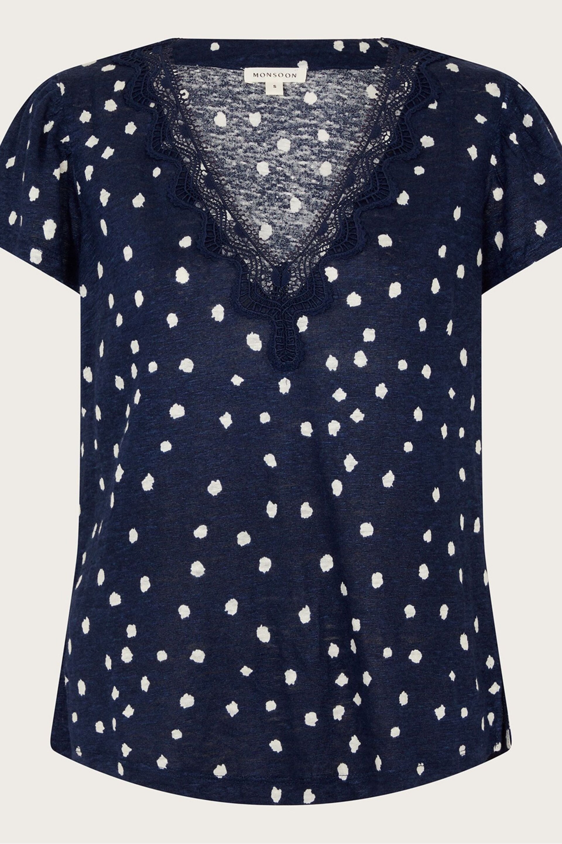 Monsoon Blue Mackie Spot Linen Top - Image 5 of 5