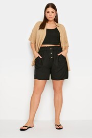 Yours Curve Black Button Front Paperbag Shorts - Image 2 of 5