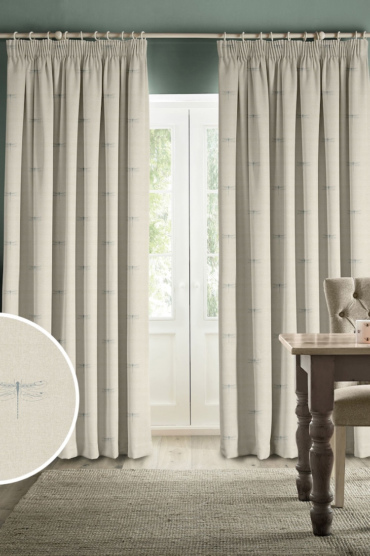 Sophie Allport Duck Egg Blue Vector Dragonfly Made to Measure 100% Cotton Curtains - Image 1 of 5