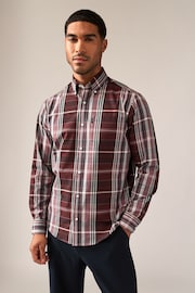 Burgundy Red Madras Check Regular Fit Easy Iron Button Down Oxford Shirt - Image 1 of 8