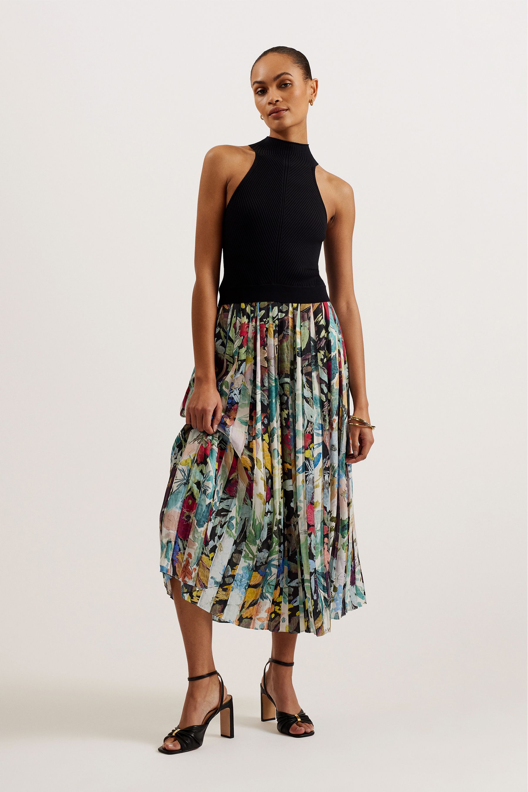 Ted baker black pleated dress sale