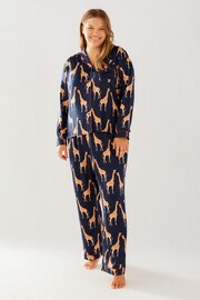 Chelsea Peers Blue Curve Satin Button Up Long Pyjamas Set - Image 1 of 5